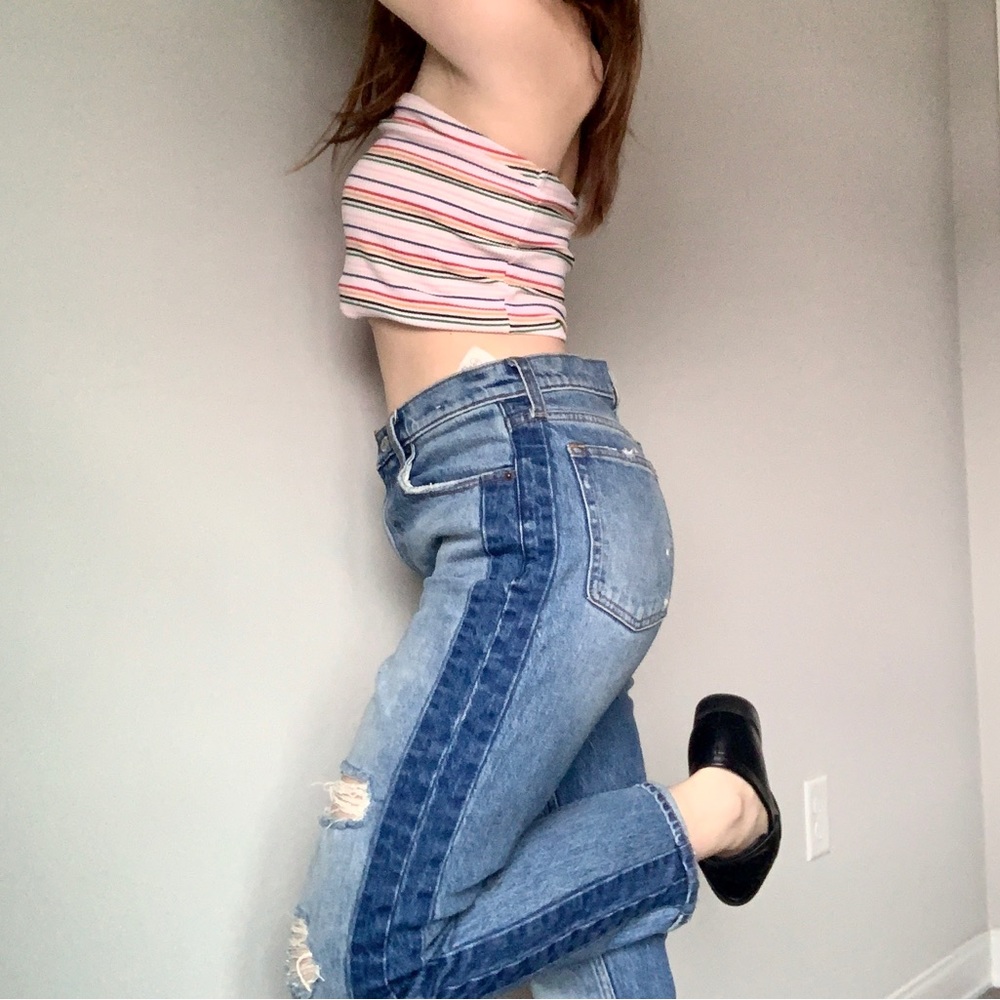 A&F patch fabric straight mom jean